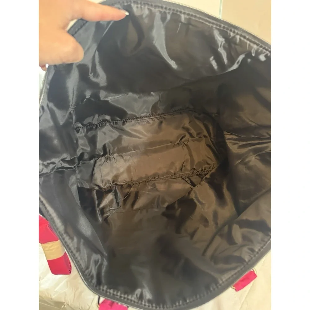 Victoria's Secret Black Hot Pink Sequin Tote Large Weekender Zip Shoulder Bag ~